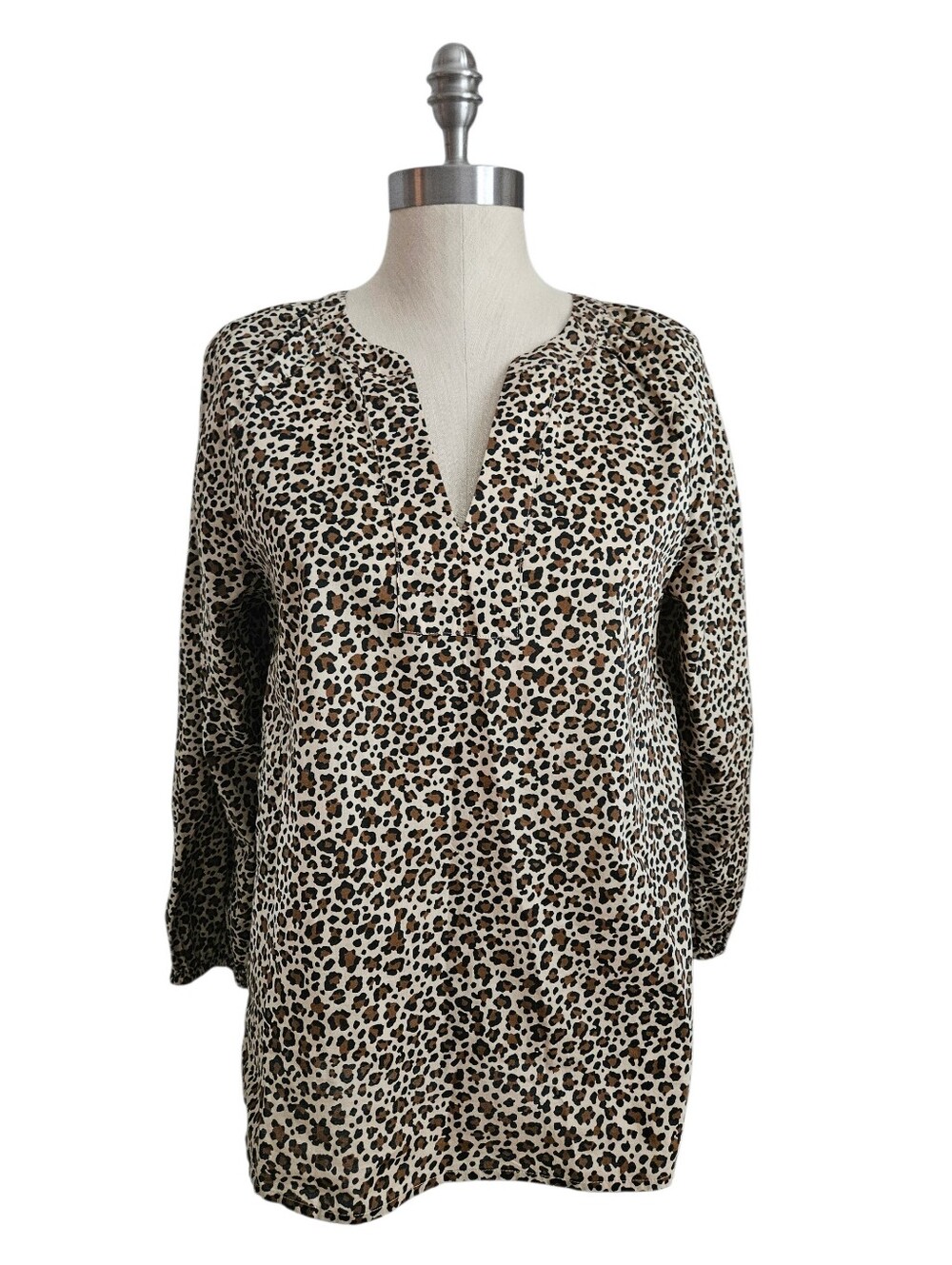 J. CREW FACTORY Mini Leopard Print Cotton Popover | SZ XS